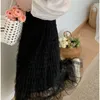 Spódnice damskie eleganckie mody siatkowe długa czarna spódnica ubrania dziewczęta Koreańskie plisowane ciasto eleganckie swobodne faldas largas bva1230