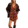 Casual jurken V-hals bloemen mini-jurk Dames Boho Ruffle Flowy Korte rugloze lange mouw Losse A-lijn Swing