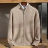 Mvlyflrt 100% Merino Wool Coat Men's Stand Collar Cardigan Autumn and Winter Thicked Cashmere Sticked Jacket Korean Fashion 240117