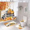 Shower Curtains Shower Curtain Set Thanksgiving Pumpkins Fall Leaves November Season with Non-Slip Rugs Toilet Lid Cover Bath Mat Bathroom Set