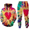 Mulheres 2 peça define primavera outono amor graffiti 3d impresso com capuz pulloverlong calças oversized hoodies roupas femininas 240116