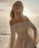 ZUHAIR MURAD 2024 Gelinlik Gelin Gowns Omuz Dantelinden Aplike Bir Çizgi Plajı Boho Gelin Elbise
