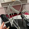 Sandalias de tacón alto de diseñador para mujer, tacones altos delgados con incrustaciones de cristal puntiagudo, correas lujosas y de moda, zapatos de vestir con tacón expuesto de cuero genuino, zapatos de fiesta