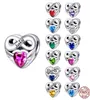 925 Silver Fit Charm 925 Armband Färgade hjärtformade Birthstone Charms Set Pendant DIY Fine Beads Jewelry2248898