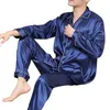 Vêtements de nuit pour hommes Hommes Pyjama Set Automne Satin Revers avec chemise à manches longues Pantalon large pour le printemps