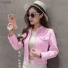 Women's Leather Faux Leather Spring Autumn Women Short Denim Jacket Candy 8 Colors Streetwear Chic Jean Coat Lady Slim Small Outerwear Female casual Tops YQ240116