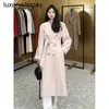 Maxmaras Cashmere Coat Womens Wool Casacos 2024 Autumnwinter Celebridade Mesmo estilo 101801 Cherry Blossom Pink Double Brested para High E