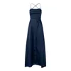 Elegant Hight Split Evening Maxi Dress Sexig Laceup Backless Long Dresses Navy Blue Sleeveless High Midist Party 240117