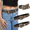 Cinturones Mujer Metal Hebilla grande Cinturón Marrón Textura Cintura Damas Tallado Pin Clásico Punk Jeans Vestidos Pretina decorativa