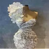 2022 Sparkly Lantejoulas Sereia Vestidos de Casamento Uma Alça de Ombro Sem Mangas Flores Artesanais Custom Made Formal Ocasião Wear Plus 282B