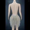 Sahne Giyim Gümüş Parlayan Püskül Rhinestones Boyun Monte Sırtsız Seksi Kadınlar Elbise Latin Caz Balo Salonu Giyim