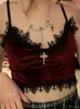 Women's Blouses Shirts Velvet Mall Goth Crop Tops Black Lace Trim Emo Alternative Aesthetic Crop Tops Women Backless Sexy Strap Tanks YQ240117