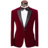 Real Po – smoking de marié en velours bordeaux, Blazer à pic Lepal pour homme, vêtements de bal, robe d'affaires, veste, pantalon, nœud papillon, H476262c