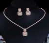 CWWZircons Glanzend Baguette Zirkonia Bruiloft Bruidsfeest Ketting Oorbellen Mode Goud Kleur Sieradensets Accessoires T583 H8980640