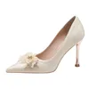 Abendschuhe, Größe 30–44, Stiletto-Absatz, spitzer Satin, beige High Heels für Damen, Hochzeit, Braut, Brautjungfer