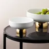 Custom European Luxury Style Ceramic Fruit Plate Snacks Compote Nut Dish Creative Gold Plated White High Foot Salad Bowl 240116