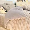 Ensemble de literie en peluche de lapin épais, couleur unie, chaud, doux et confortable, drap de lit en velours de lait, 240117