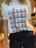 女性用Tシャツ女性スケッチポートレートレタープリントTシャツショートスリーブトップスプリング2024レディースOネックカジュアルTシャツ