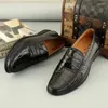 Zapatos de vestir Estilo casual de negocios Piel de cocodrilo auténtica Mocasines negros enteros para hombres Mocasines sin cordones de cuero de cocodrilo genuino para hombre