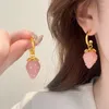 Dangle Oorbellen AENSOA Mooie Roze Hars Parel Aardbei Drop Voor Vrouwen Vergulde Koperlegering Fruit Pendientes Sieraden