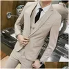 Мужские костюмы Пиджаки Куртка Брюки Жилет Мужчины 3 шт. Slim Fit Повседневный смокинг / Мужские костюмы Комплект Свадебное платье жениха Деловые пиджаки Dhh47