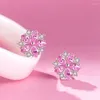 Studörhängen 925 Silver Sweet Cherry för unga kvinnor Pink Zircon Petal Delicate Brincos Jewelry Kpop Flowers Bijoux Femme