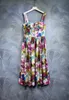 2024 Spring Floral Print Dress Multicolor Sleeveless Slash Neck Long Maxi Casual Dresses A3J121438