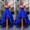 2020 Modeste Bleu Royal Robes De Bal Haut Bas Décolleté En Chérie Satin Une Ligne Graduation Robe De Soirée Occasion Formelle Wear332Y