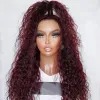 Perruque Lace Front Wig synthétique bouclée 360, cheveux brésiliens de densité 250, 40 pouces, bordeaux, 13x6 HD, rouge 99j, pour femmes