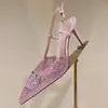 Designer Donna Tacchi alti Scarpe da sposa Decorazione con diamanti acqua Pantofole moda Indietro Punta vuota a punta 9 cm Scarpe eleganti con tacco alto Scarpe da banchetto sexy
