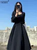 Vintage French Design Maxi Midi Dresses For Women Clothing Party Elegant Square Neck Black Long Dress Korean Fashion Autumn 2023 240117