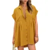 Casual Dresses Women's Long Sleeve Short V Neck Button Down Dress with Pocket Korean Recensioner Många kläder Vestidos Para Mujer