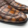 Sapatos de vestido Chue Homens Masculino Crocodilo Real Barriga Pele Escova Cor Marrom