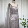 Sharon Said Bling gris sirène robe de soirée arabe avec Cape luxe plume Dubai robes formelles pour les femmes fête de mariage SS279 240116