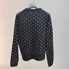 Designer Women's Sweaters Miu's shopping mall's same knitted sweater for women's 23 autumnwinter long sleeved round neck polka dot letter jacquard wool cardigan WWHJ