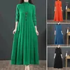 Casual Dresses Loose Waistline Dress Cozy Knitted A-line Midi With High Collar Pleated Hem For Women's Fall Winter Wardrobe