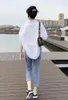 Damesblouses 2024 Zomer Vrouwelijke Studenten Preppy Stijl Shirts Koreaanse Vrouw Katoen Halve Mouw Zijsplit Onregelmatige Dame Jassen