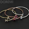 DOREMI Women Coloful Zircon Initial Letter Spiral Staggered Bangle Custom Letters Charm Heart Star Moon Symbol Gift Bracelet 240116