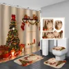 Douchegordijnen Kerst open haard douchegordijnset Vrolijke kerstavond kous Badkamer douchegordijnset met antislipmat
