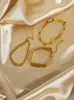 Bağlantı Zinciri Paperclip Bilezik Altın Renk Paslanmaz Çelik Dikdörtgen Bağlantı Kablosu Dainty Kadın Kızlar Katman Mücevher154116