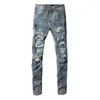 Jeans pour hommes Style américain High Street Slim Fit élastique polyvalent diffusion en direct sur Internet célébrité en détresse Blue Hot Diamond Jeans