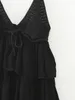 Lässige Kleider Strandstil Sommerkleid Frauen V-Ausschnitt Krawatte Strick Patchwork Mini Schwarz Ärmellos Spaghettibügel Tiered Rüschen Kurz