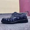 Chaussures habillées Classique Authentique Véritable Peau De Crocodile Peint À La Main Hommes Gris Brogue Véritable Alligator Cuir Mâle À Lacets Oxfords