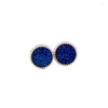 Boucles d'oreilles en résine bleu marine pour femmes, bijoux de fête simples, ronds, couleur dorée, pour petites filles, mignons, cadeaux doux