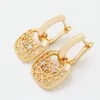 Pendientes colgantes de moda 585 cuadrado dorado rosa brillante para mujer, fiesta creativa, joyería fina de moda, patrón de estrella larga hueca tallada