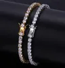 4MM 6MM Men039s Iced Out Cubic Zirconia Bling Bling 1 fila Bracciale tennis Hip hop CZ Diamanti simulati Shine Triple Lock Clasp1288036