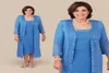 Ann Balon Blue Mother of the Bride Dresses With Long Jacket Lace Mothers Wedding Gästklänning Te Längd Plus Size Mother039S GR9757300
