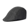 Bérets d'hiver pour hommes, casquettes Sboy, chapeaux à rabat pour hommes, coton Polyester 56-58cm, Protection d'oreille pliante, Plaid Boina Gentleman