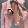Giacca cardigan da donna in tweed a botte dritta con fiocco rosa stile primavera-estate da ragazza 240116