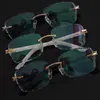 Luxury Diamond Cut Lens Rimless Frames White Plank Gelglas C Decoration 18K Gold Frame Presbyopic Eyewear Men Myopic Optical Man and Female 57-18-140mm